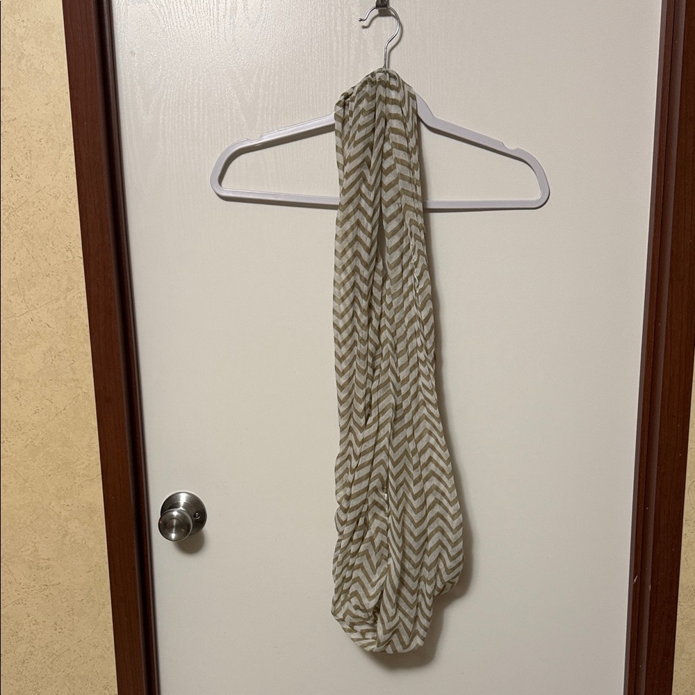 Chevron Patterned Tan and White Infinity Scarf